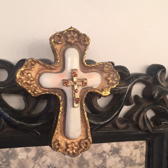Framed Smoky Mirror & Gold Cross Standing - Picture 2 of 8